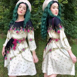 Gorgeous Navy & Cream Floral Print A-line Dress